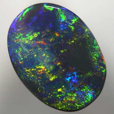 SOLID BLACK OPAL Copper fire contrasts with crisp green and blue